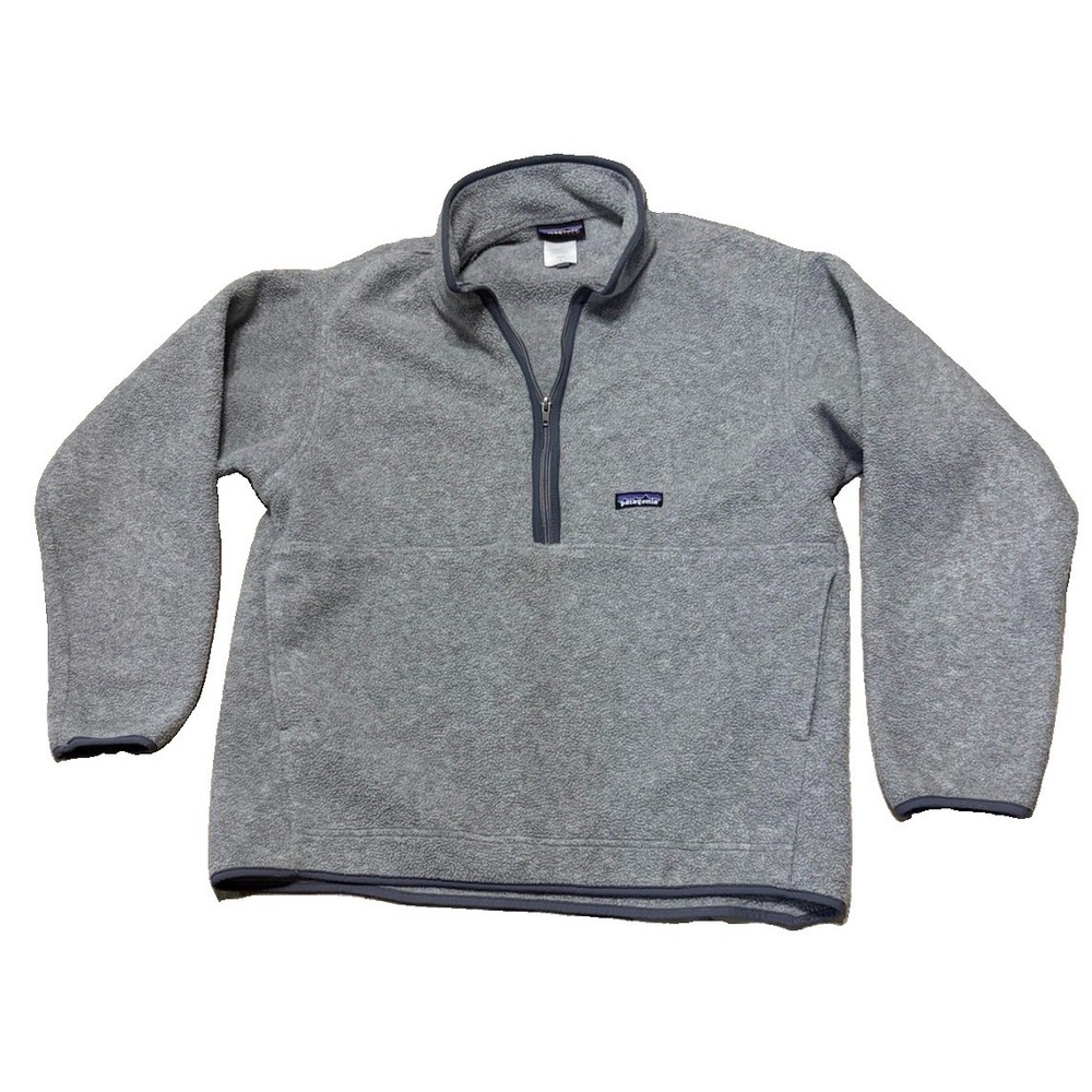 VTG 90s Patagonia Mens L Gray Synchilla Marsupial Fleece Half Zip Retro Gray